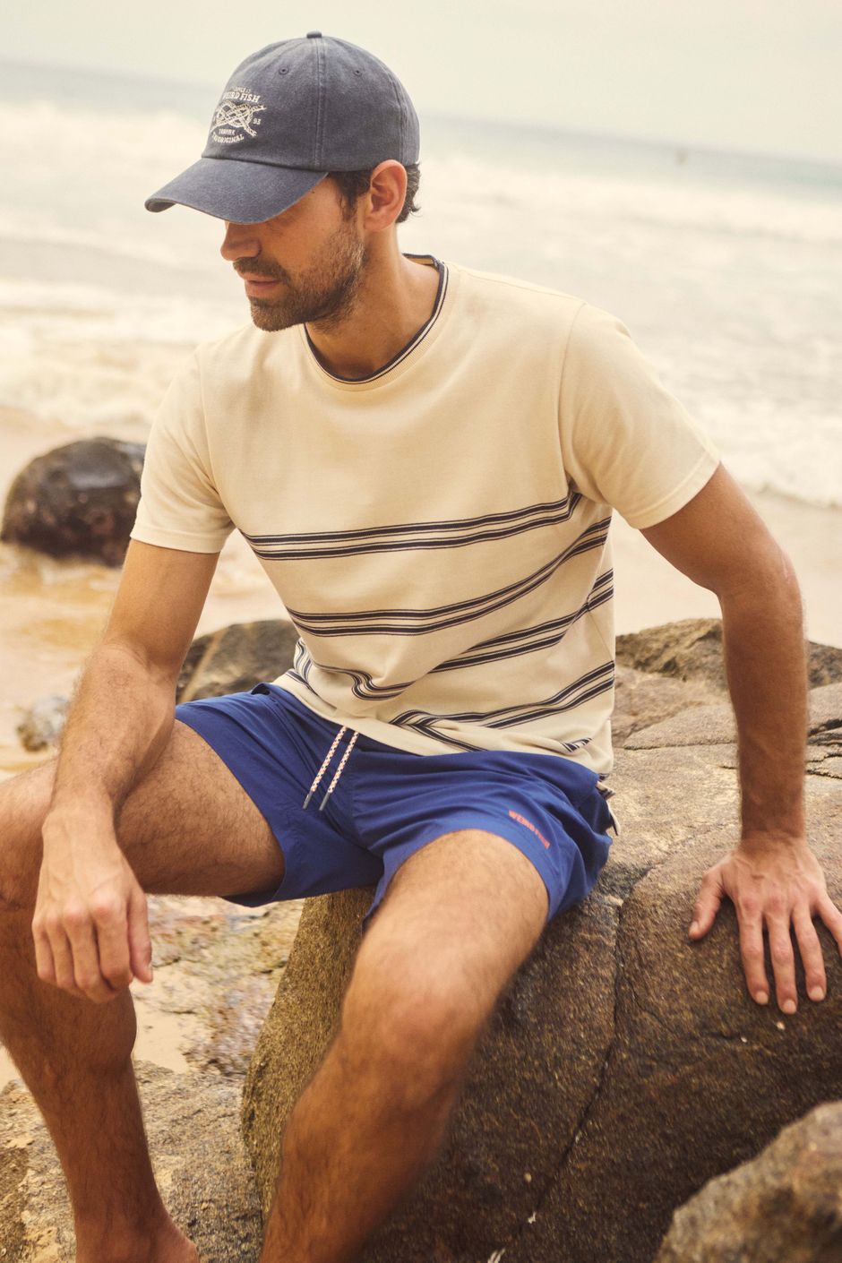 Fjord Pique Stripe Crew Neck T-Shirt Light Cream