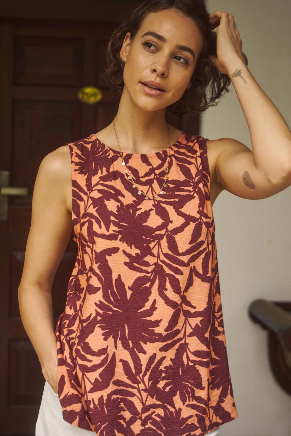 Asterin Printed Sleeveless Top Sunset