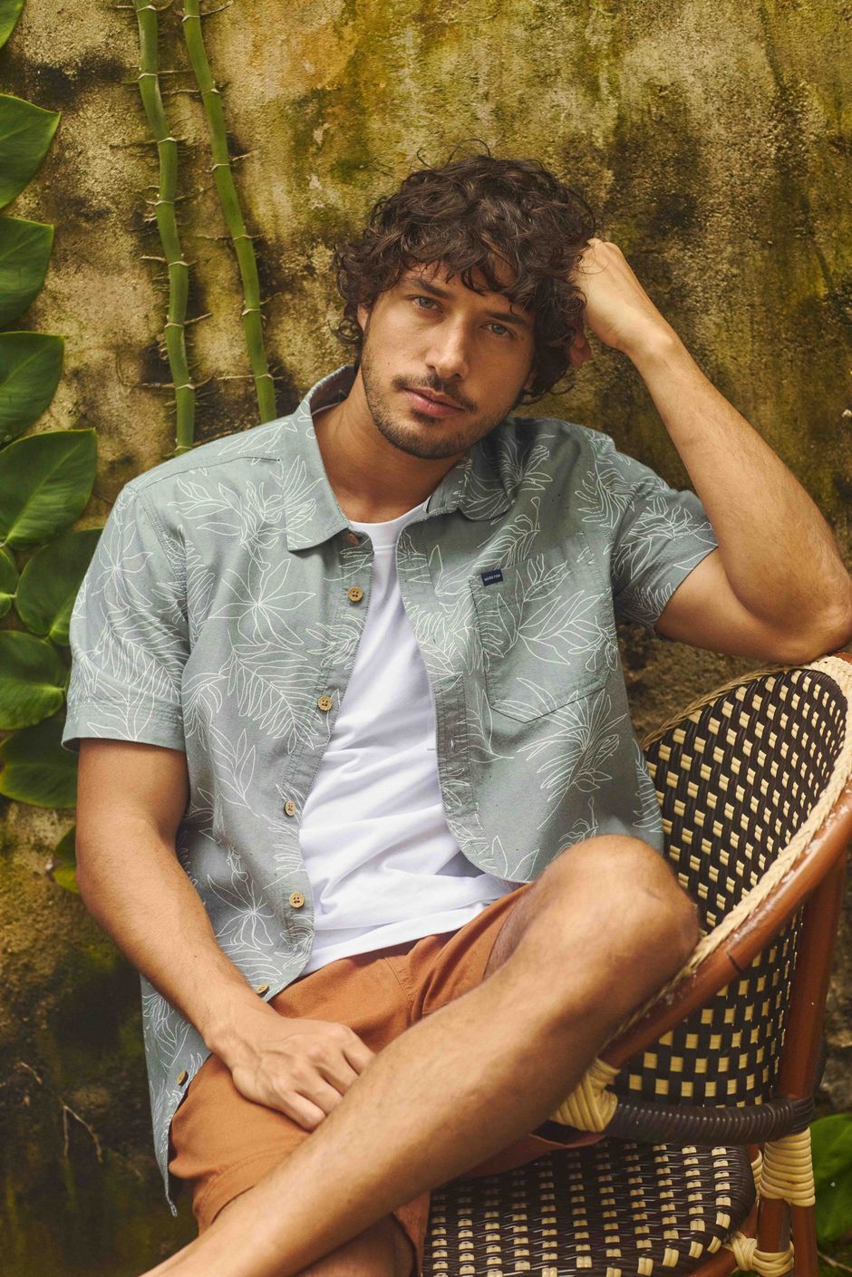 Russell Printed Chambray Short Sleeve Shirt Woodland Sage