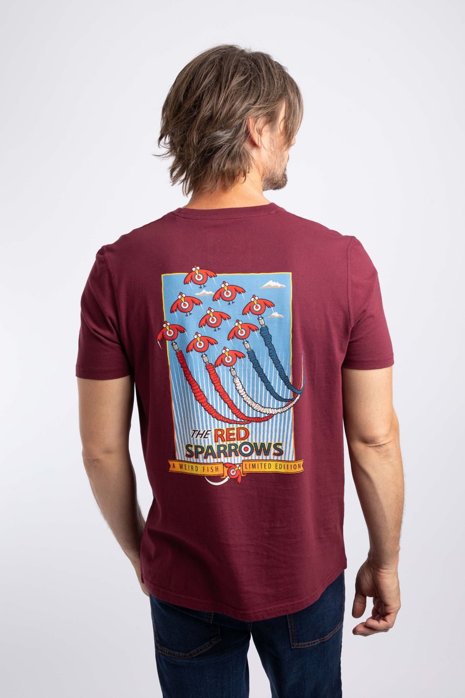 Red Sparrows Back Print Artist T-Shirt Red Grape