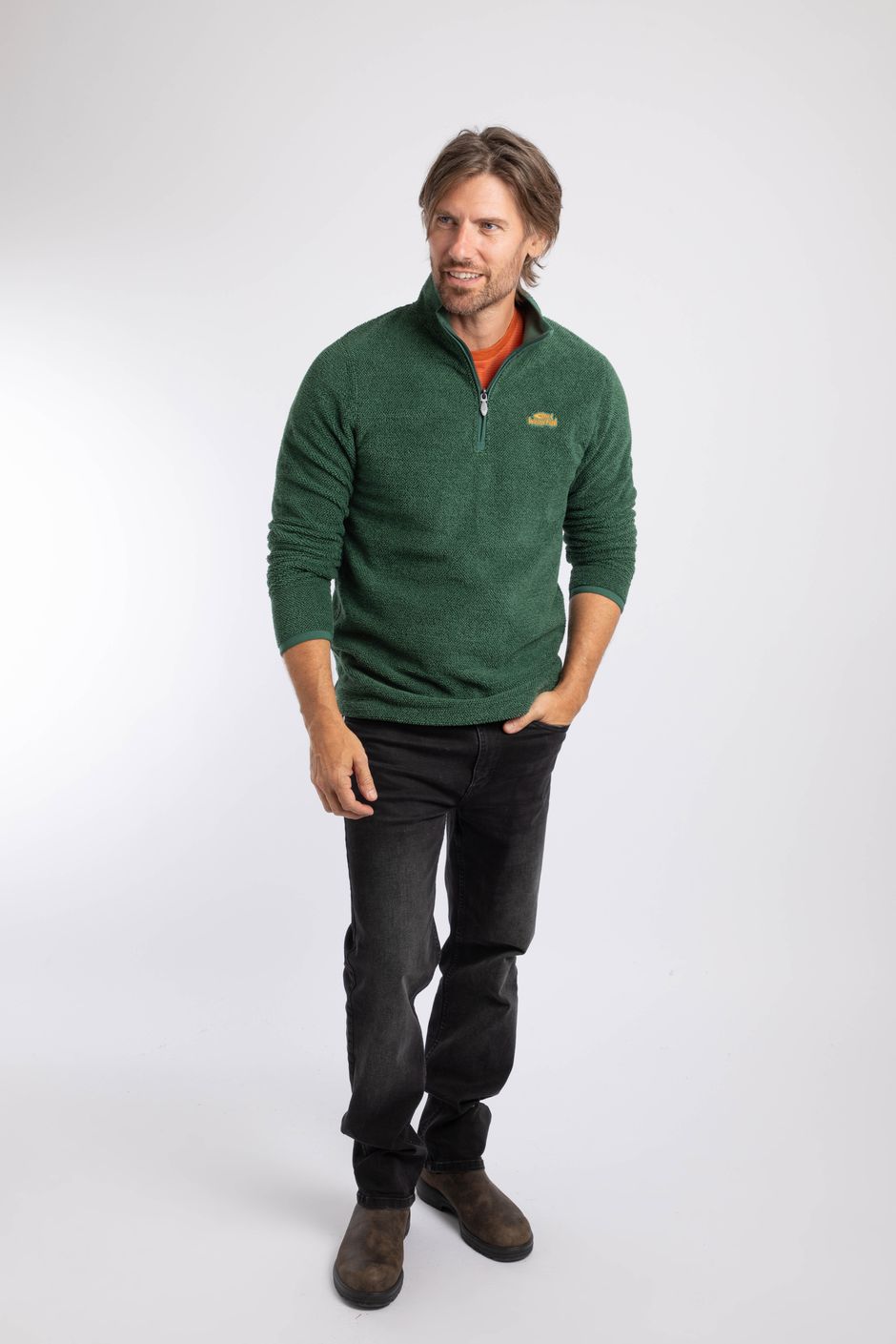 Errill 1/4 Zip Textured Fleece Laurel Green