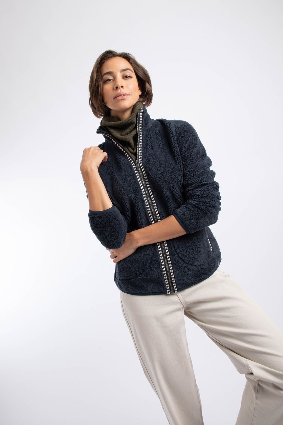 Lucille Lightweight Full Zip Borg Fleece Dark Navy