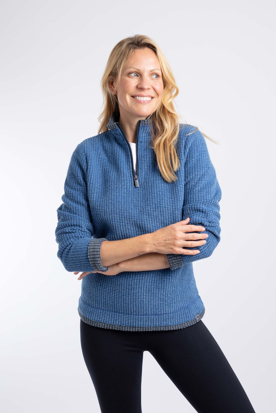 Beye 1/4 Zip Grid Fleece Estate blue