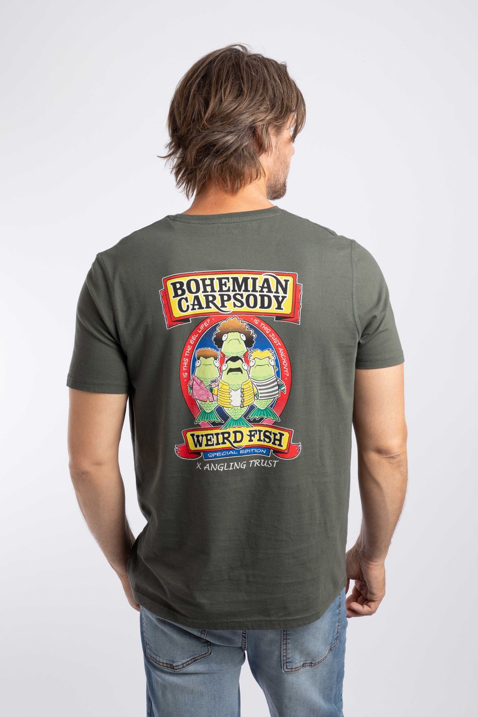 Bohemian Carpsody Back Print Angling Trust Artist T-Shirt Fir Green