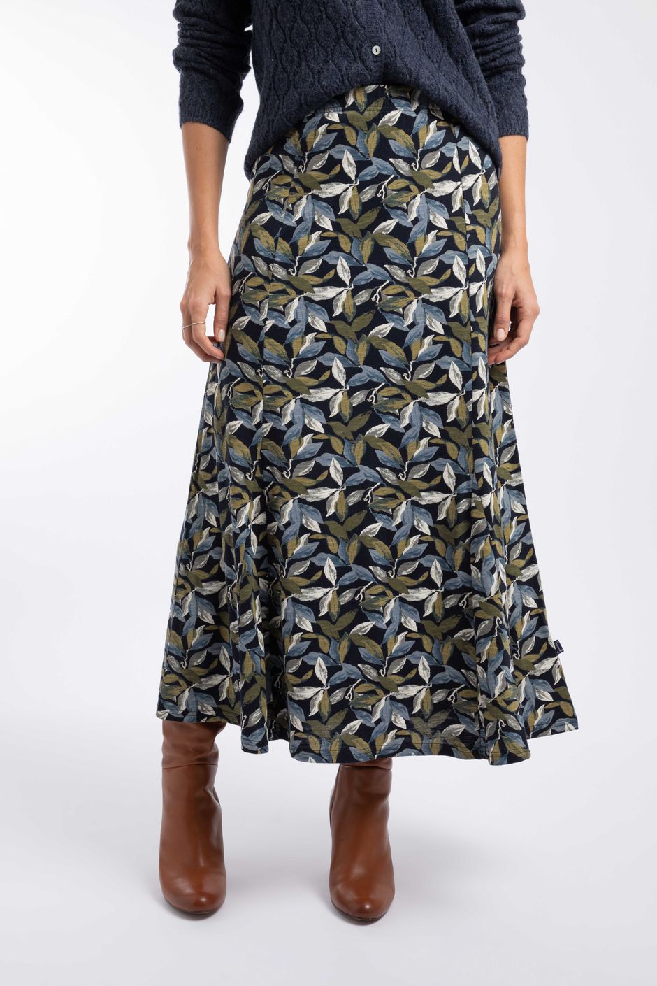 Ares Printed Jersey A-Line Maxi Skirt Aqua blue