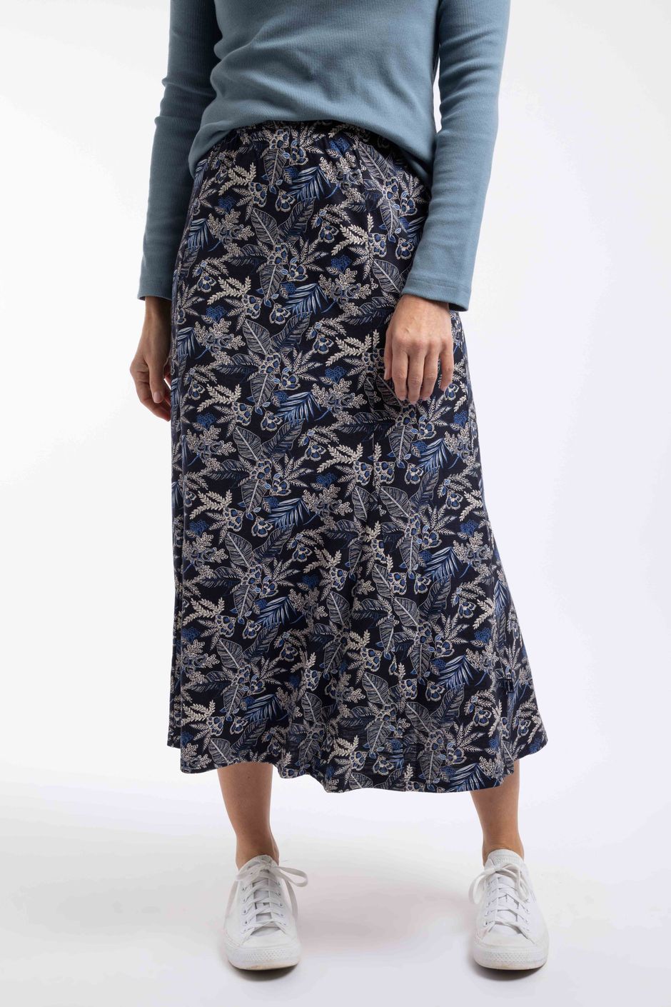 Ares Printed Jersey A-Line Maxi Skirt Night Blue
