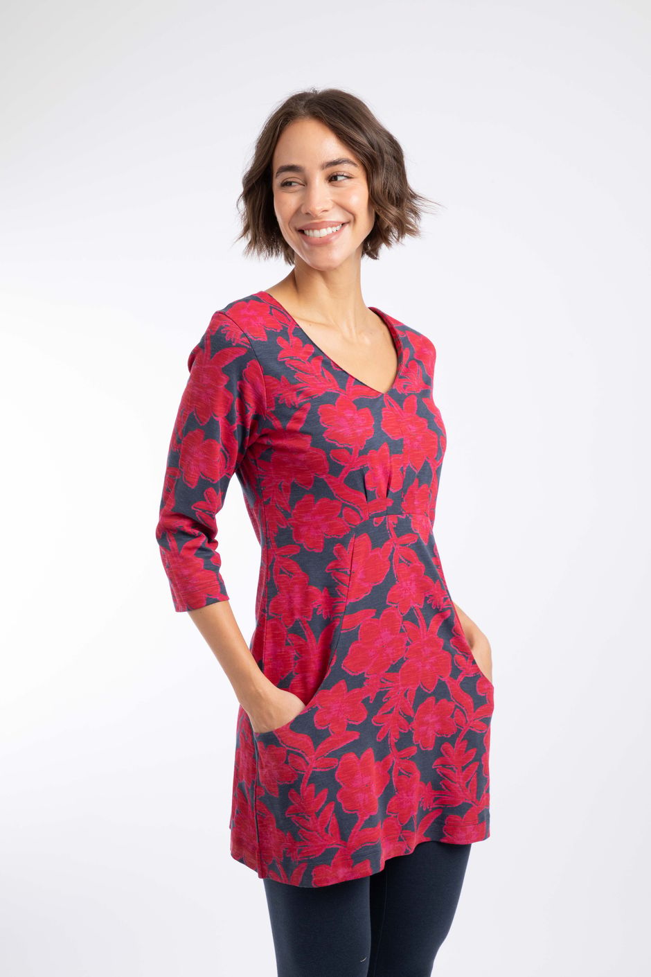 Arielle Printed Jersey 3/4 Sleeve Tunic Cranberry