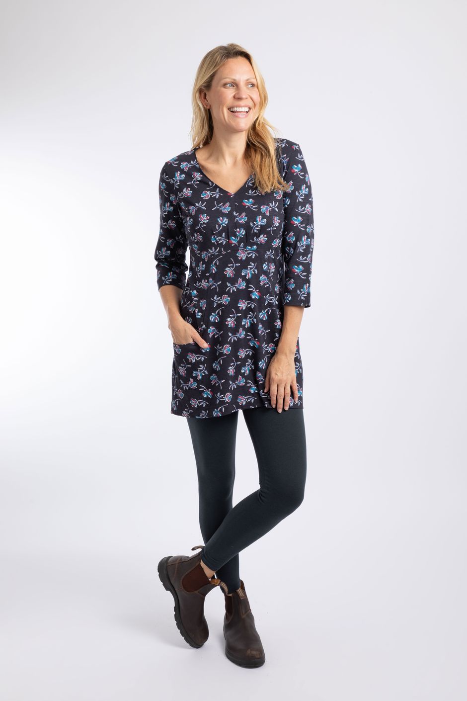 Arielle Printed Jersey 3/4 Sleeve Tunic Midnight