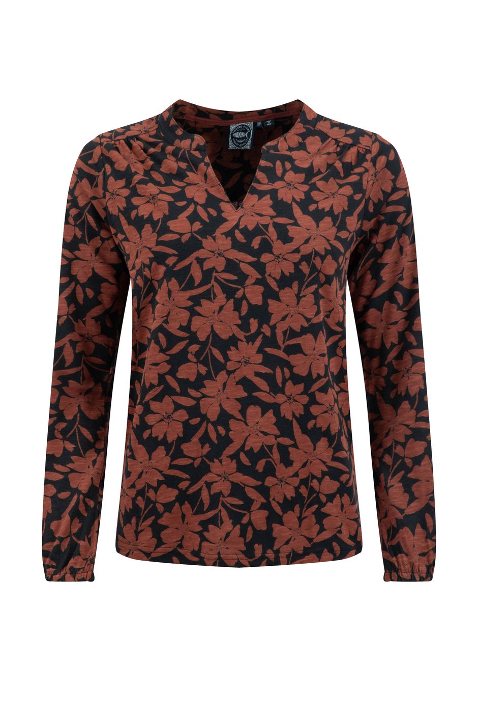 Brooke Printed V Neck Jersey Top Conker