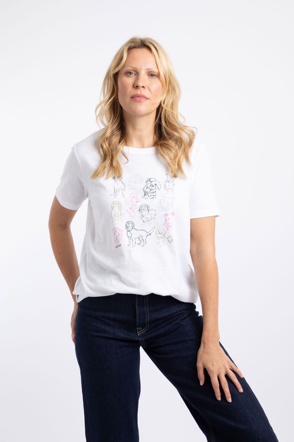 Pooches Front Print Cotton Graphic T-Shirt White