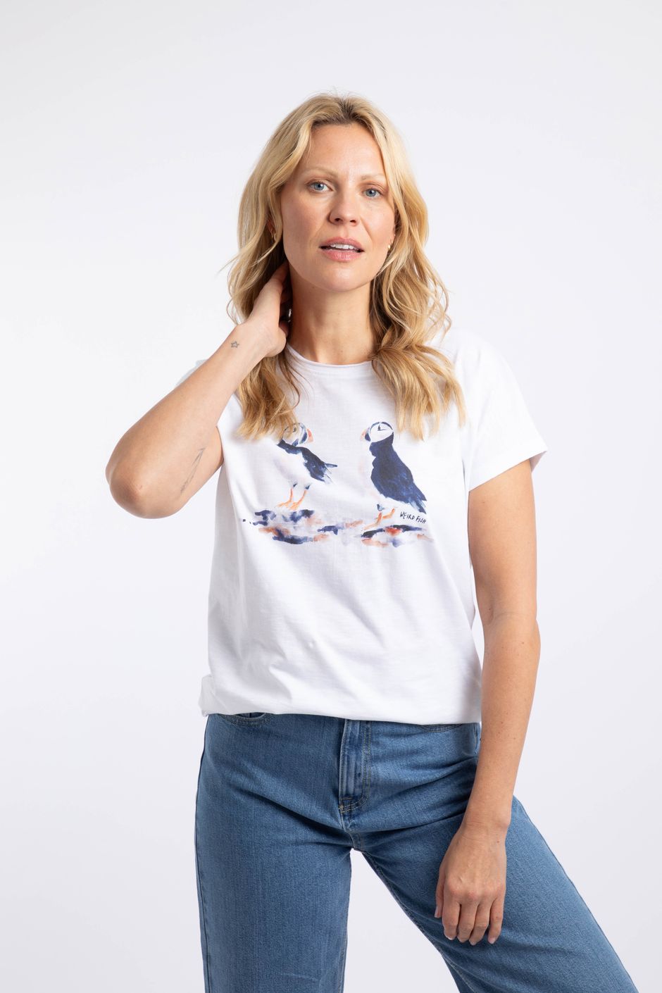 Puffins
 Front Print Graphic T-Shirt White