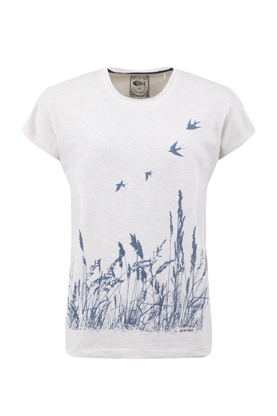 Swooping Swallows Front Print Graphic T-Shirt Oatmeal Marl