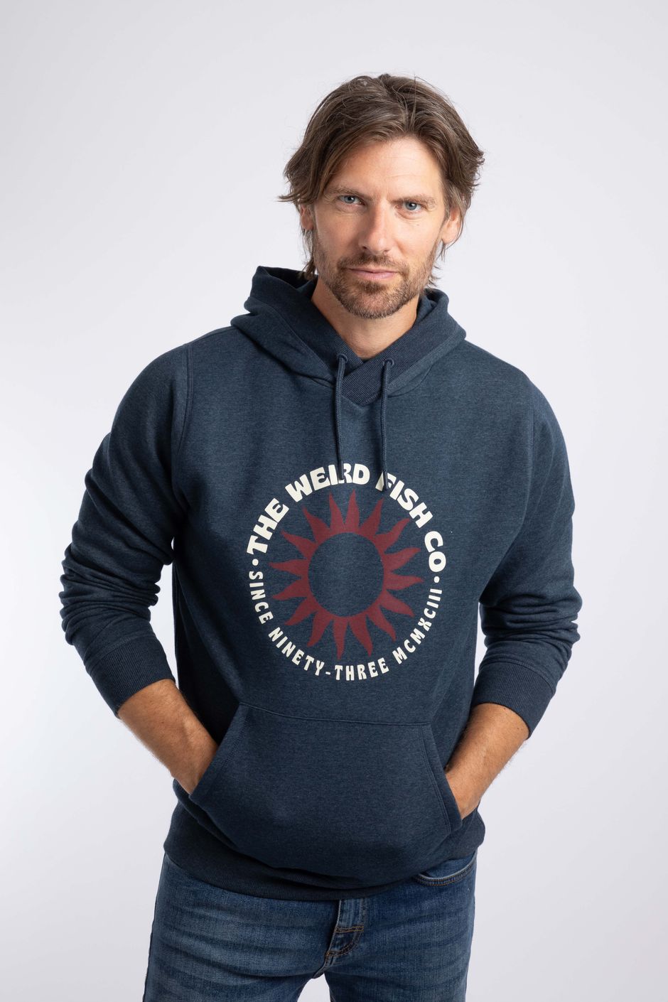 Wills Front Print Graphic Popover Hoodie Navy