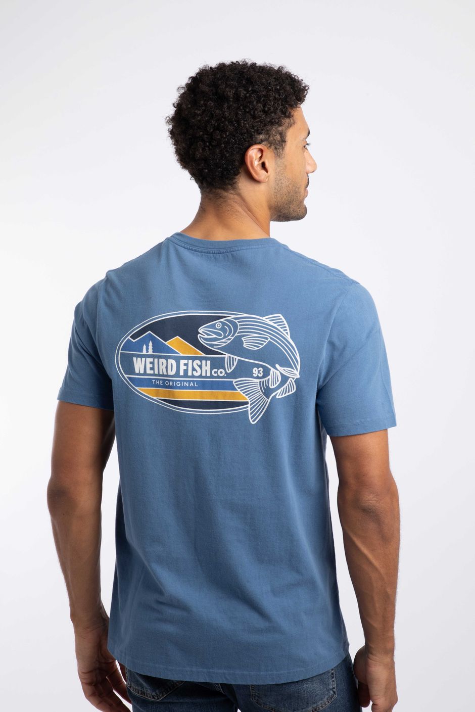 Coarse Fishing Back Print Graphic T-Shirt Mid Blue
