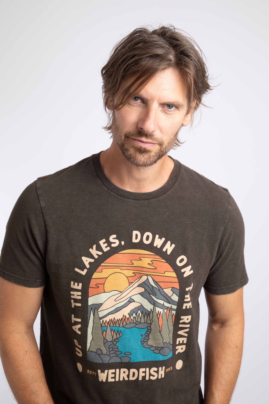 Up At The Lakes Front Print Graphic T-Shirt Dark Chocolate