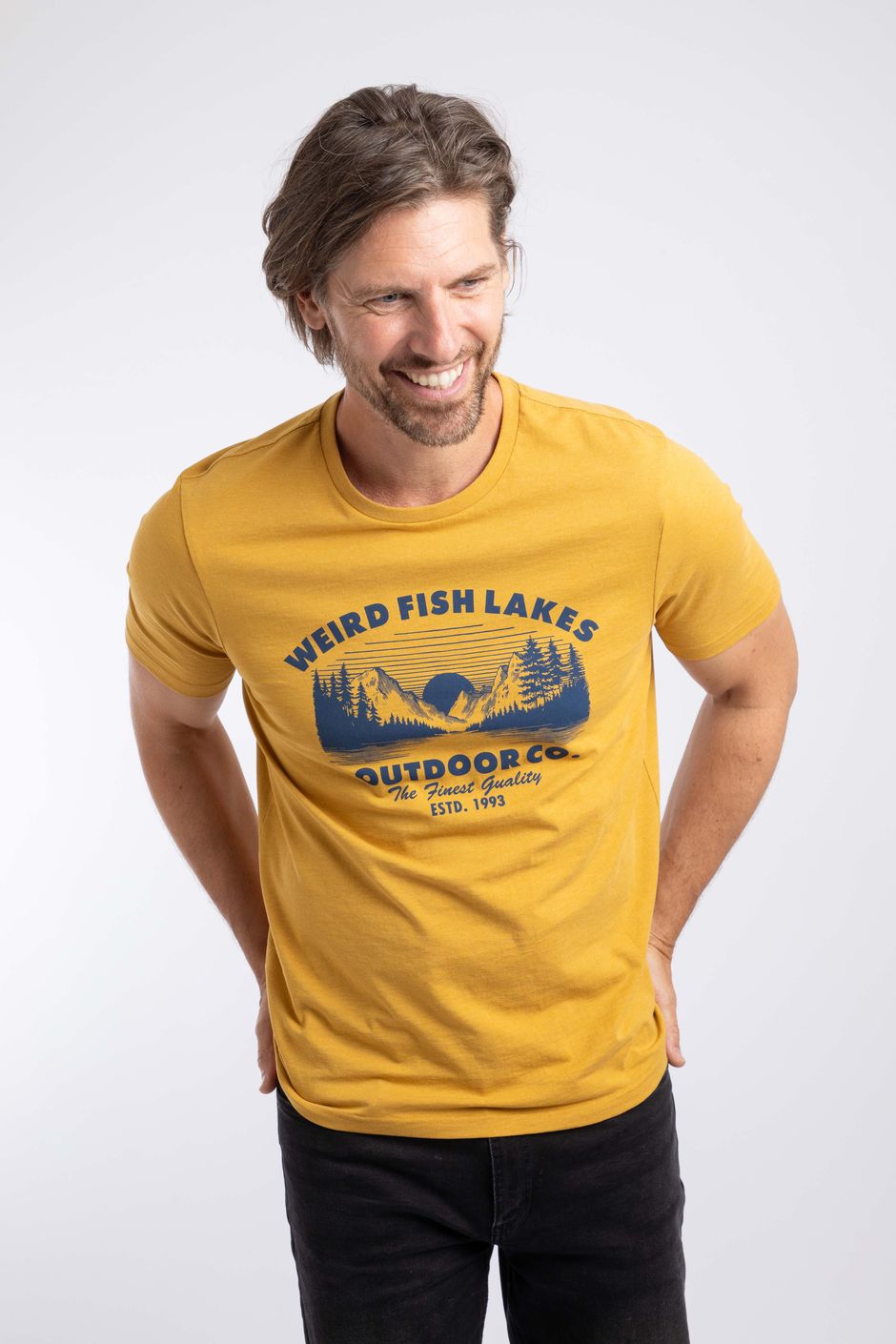 Lakes Front Print Graphic T-Shirt Rustic Yellow