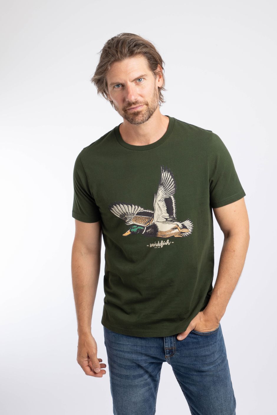 Mallard Front Print Graphic T-Shirt Duck Green