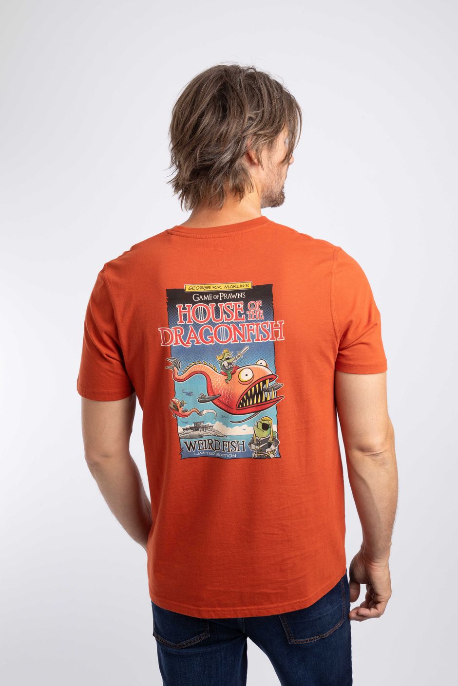 House Of The Dragonfish Back Print Artist T-Shirt Rust Leaves
