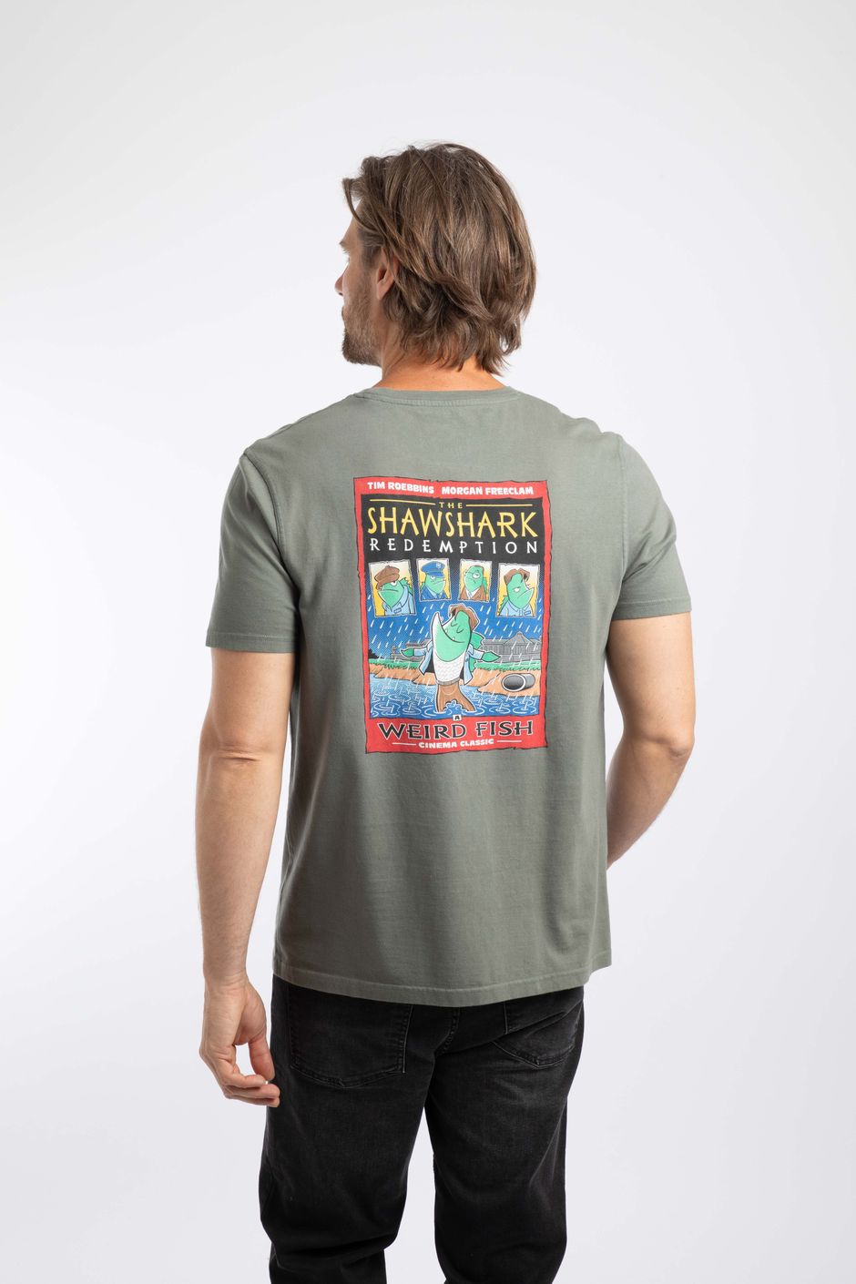 Shawshark Redemption Back Print Artist T-Shirt Storm Grey