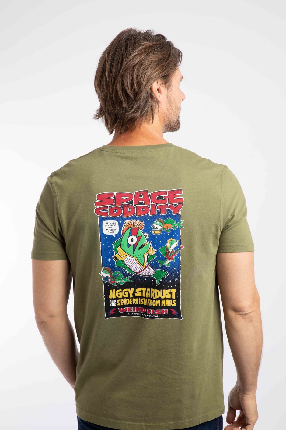 Space Coddity Back Print Artist T-Shirt Olive Moss