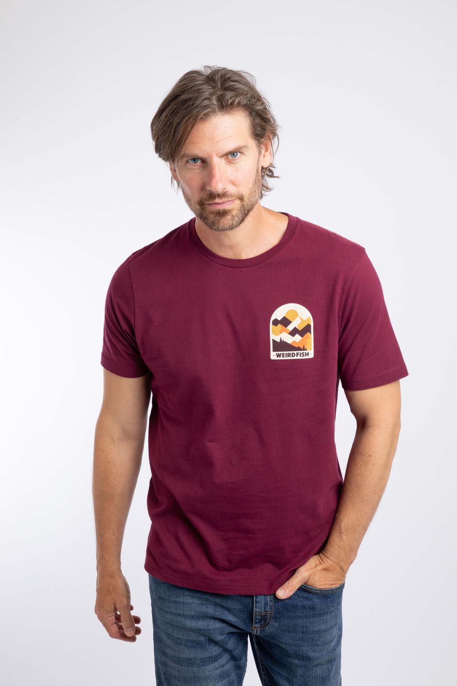 Geo Mountains Back Print Graphic T-Shirt Red Grape