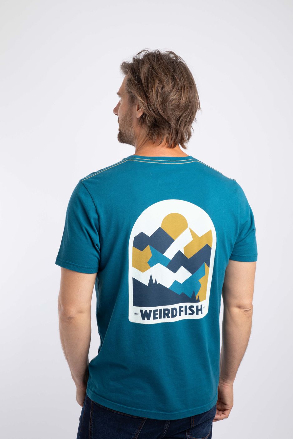 Geo Mountains Back Print Graphic T-Shirt Sea Blue