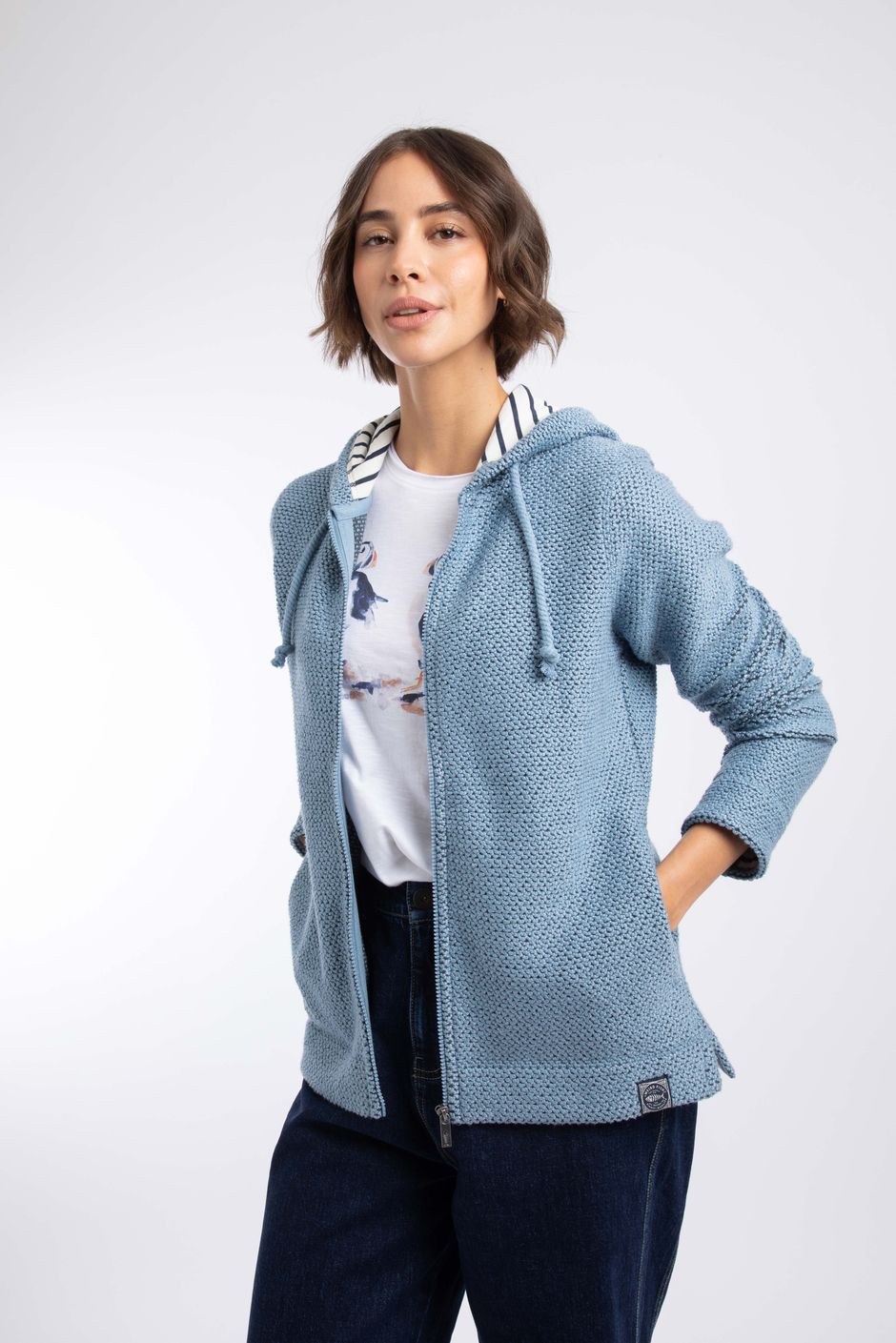 Chicoa Full Zip Macaroni Hoodie Faded Denim