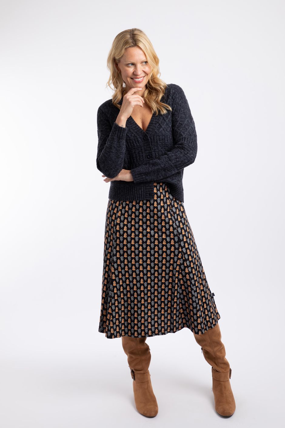 Romaro Printed Jersey Midi Skirt Yellow Iris