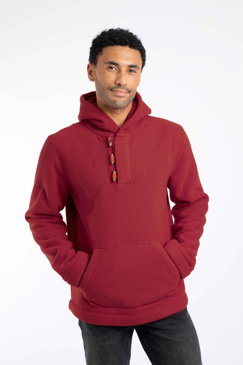 Inglewood Button Neck Grid Fleece Hoodie Barn Red