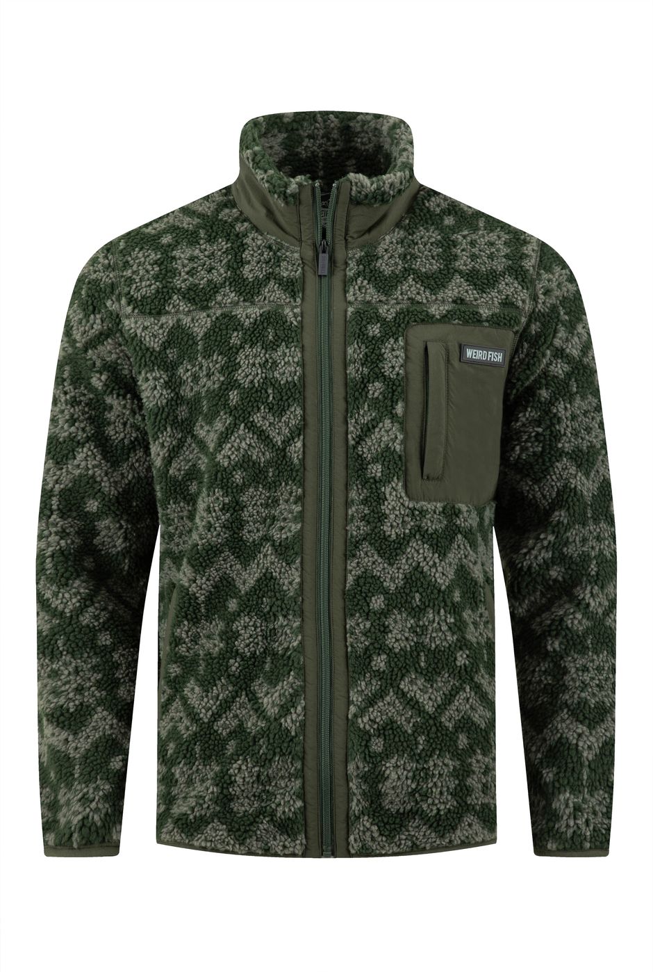 Lucian Full Zip Jacquard Borg Fleece Military Green