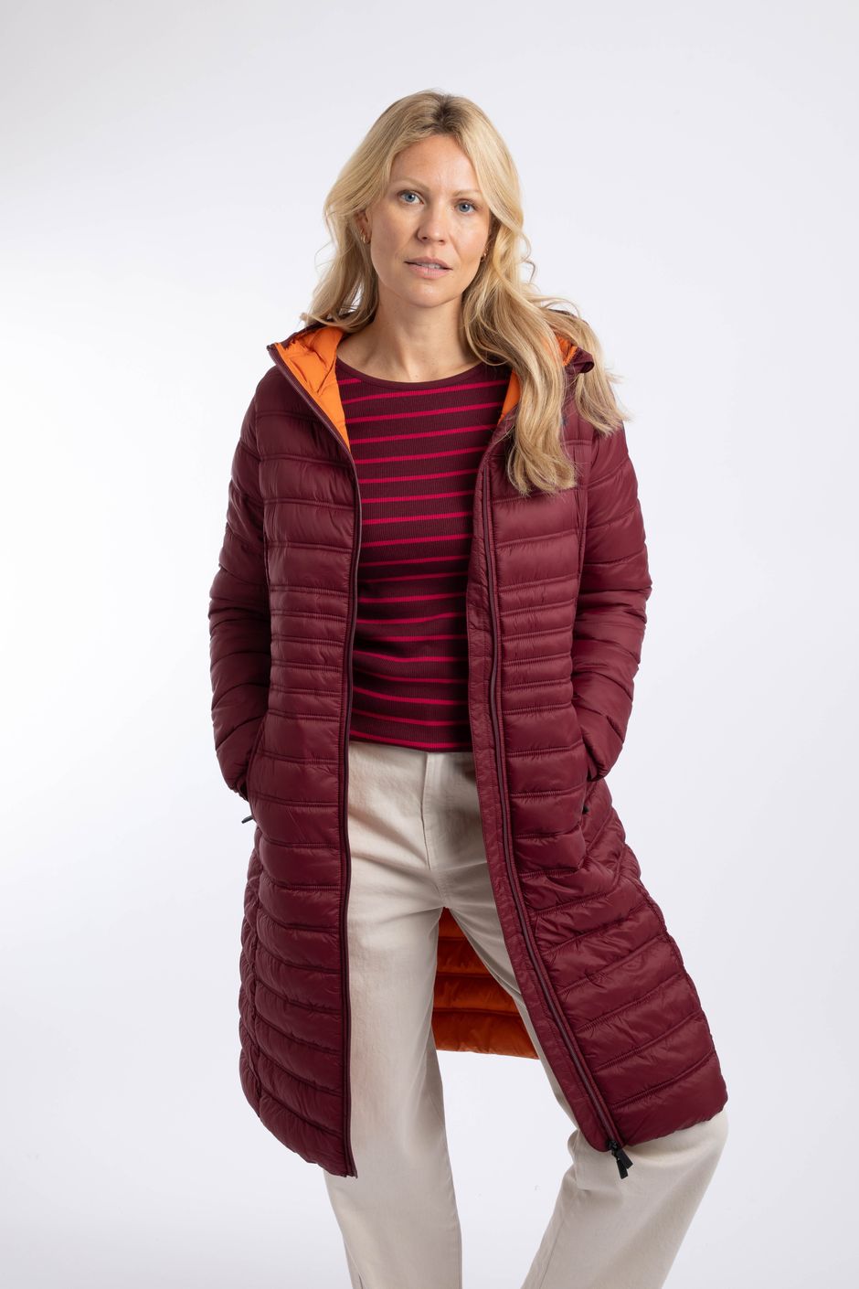 Ravinia Lightweight Padded Long-Line Jacket Deep Crimson