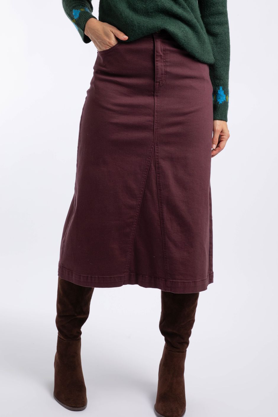 Juda Longline Denim Skirt Mulled Wine