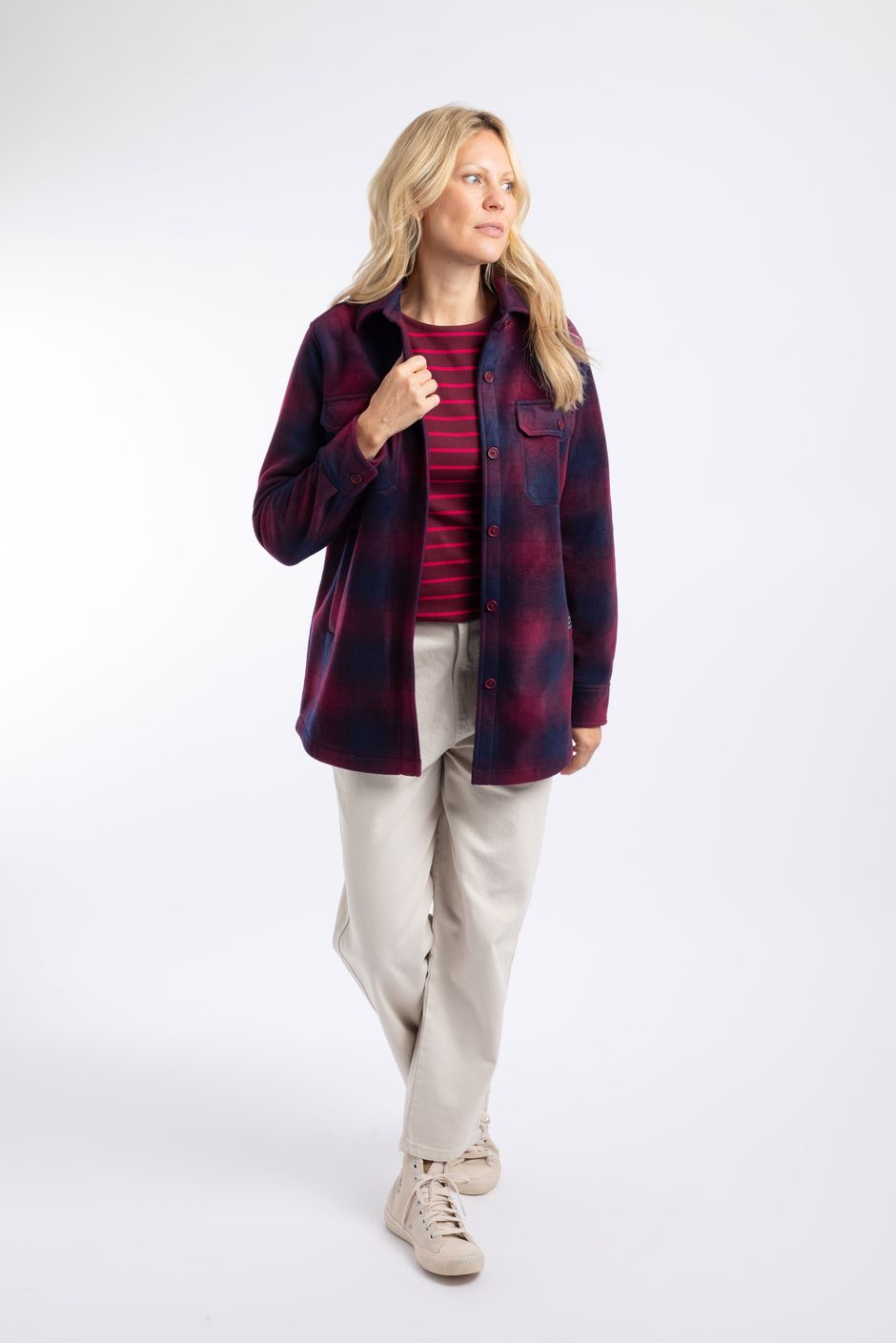 Autumn Check Fleece Shacket Red Grape