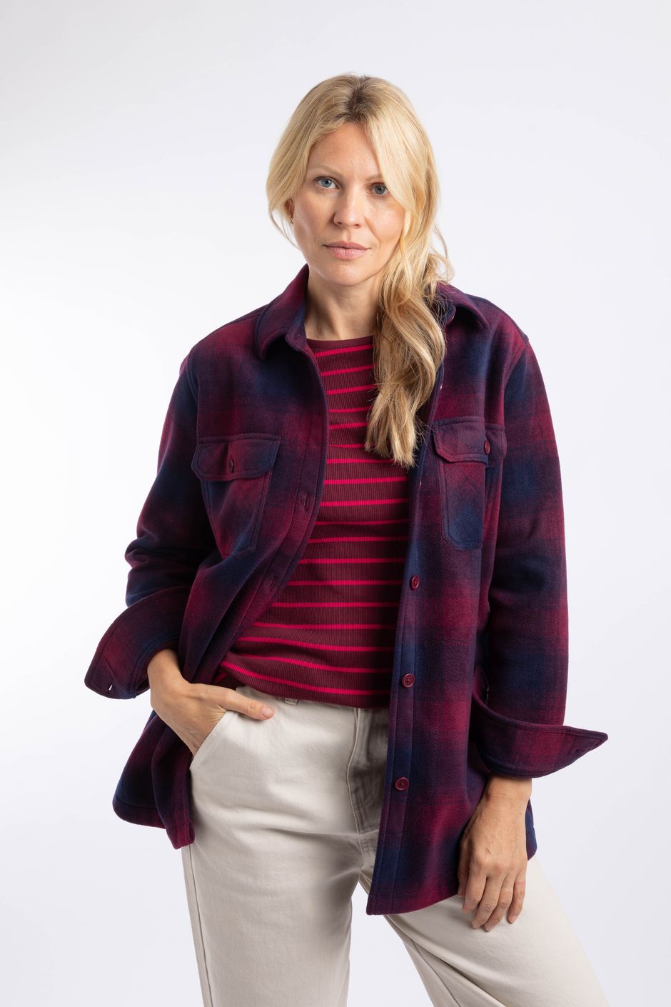 Autumn Check Fleece Shacket Red Grape