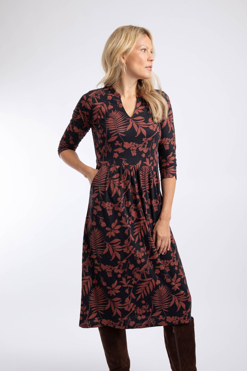 Isolde Printed Jersey Midi Dress Bitter Chocolate