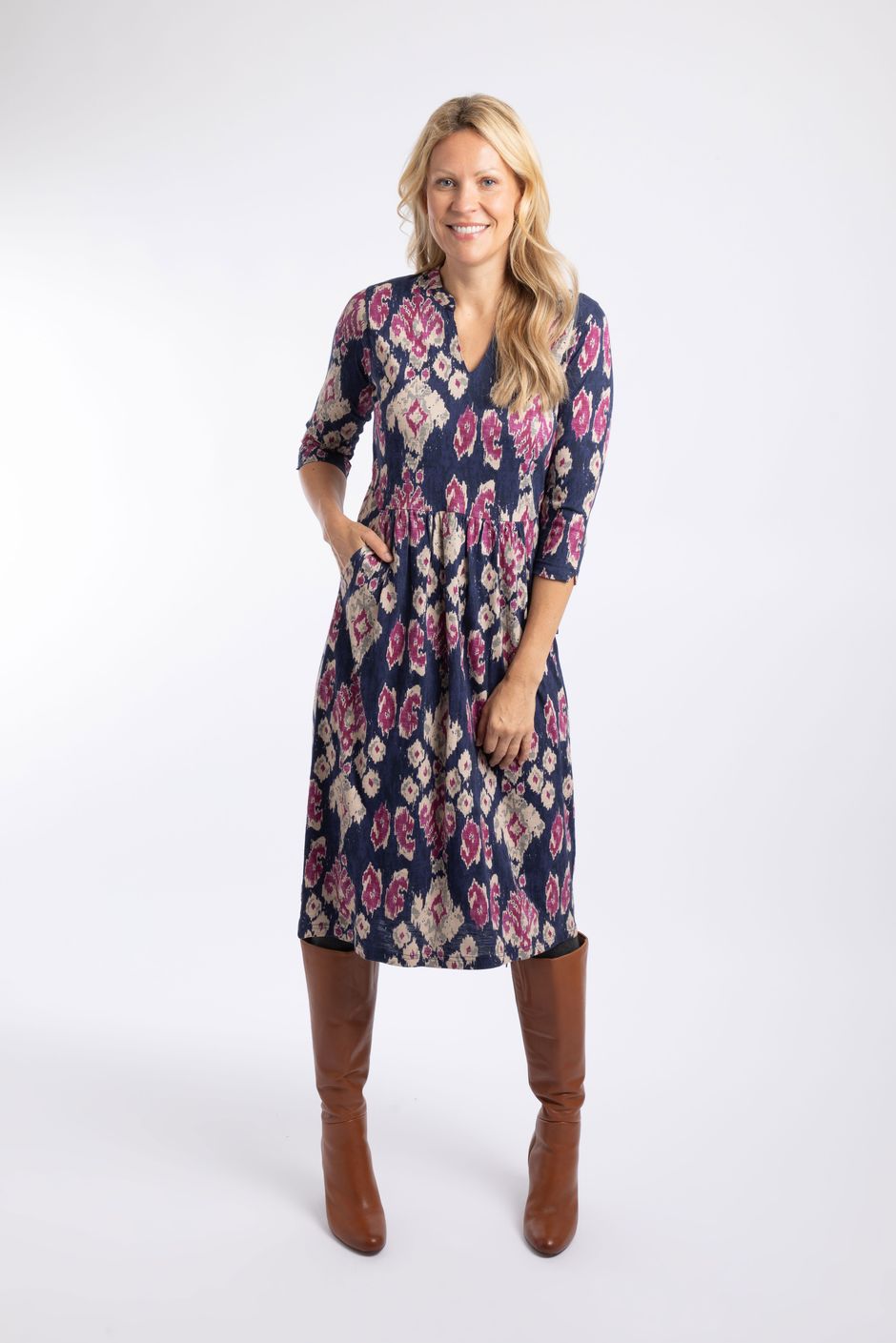 Isolde Printed Jersey Midi Dress Petrol Blue