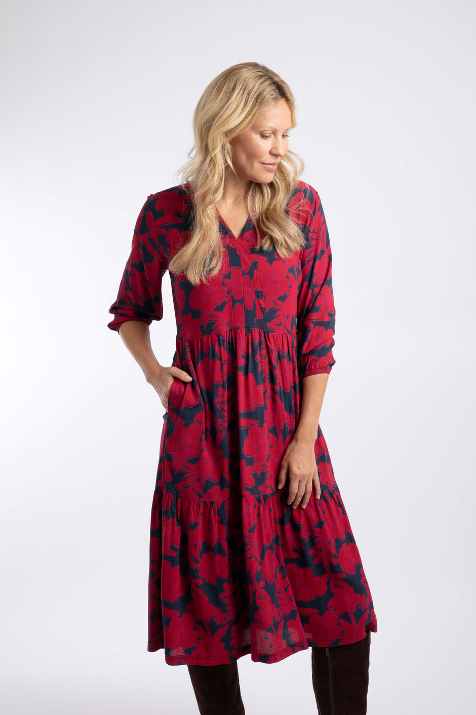 Gardot Printed Midi Dress Cranberry