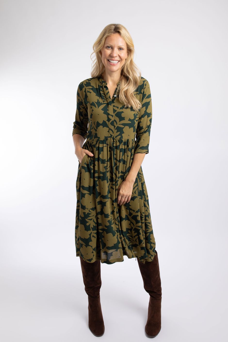 Hellen Printed Crepe Shirt Dress Artichoke Green