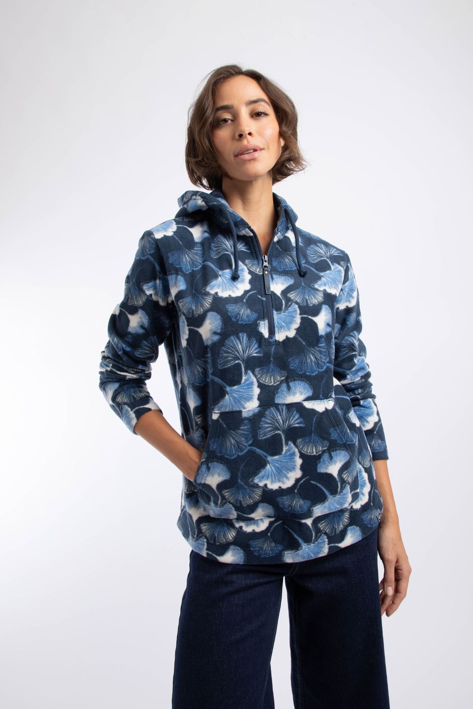 Lana 1/4 Zip Printed Micro Fleece Hoodie Blue Atoll