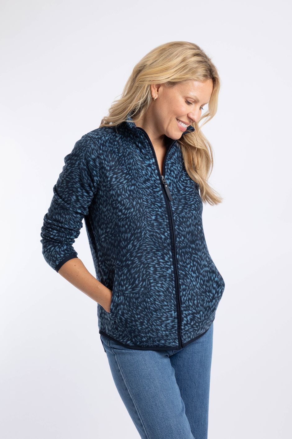 Rochelle Full Zip Printed Microfleece Mid Blue