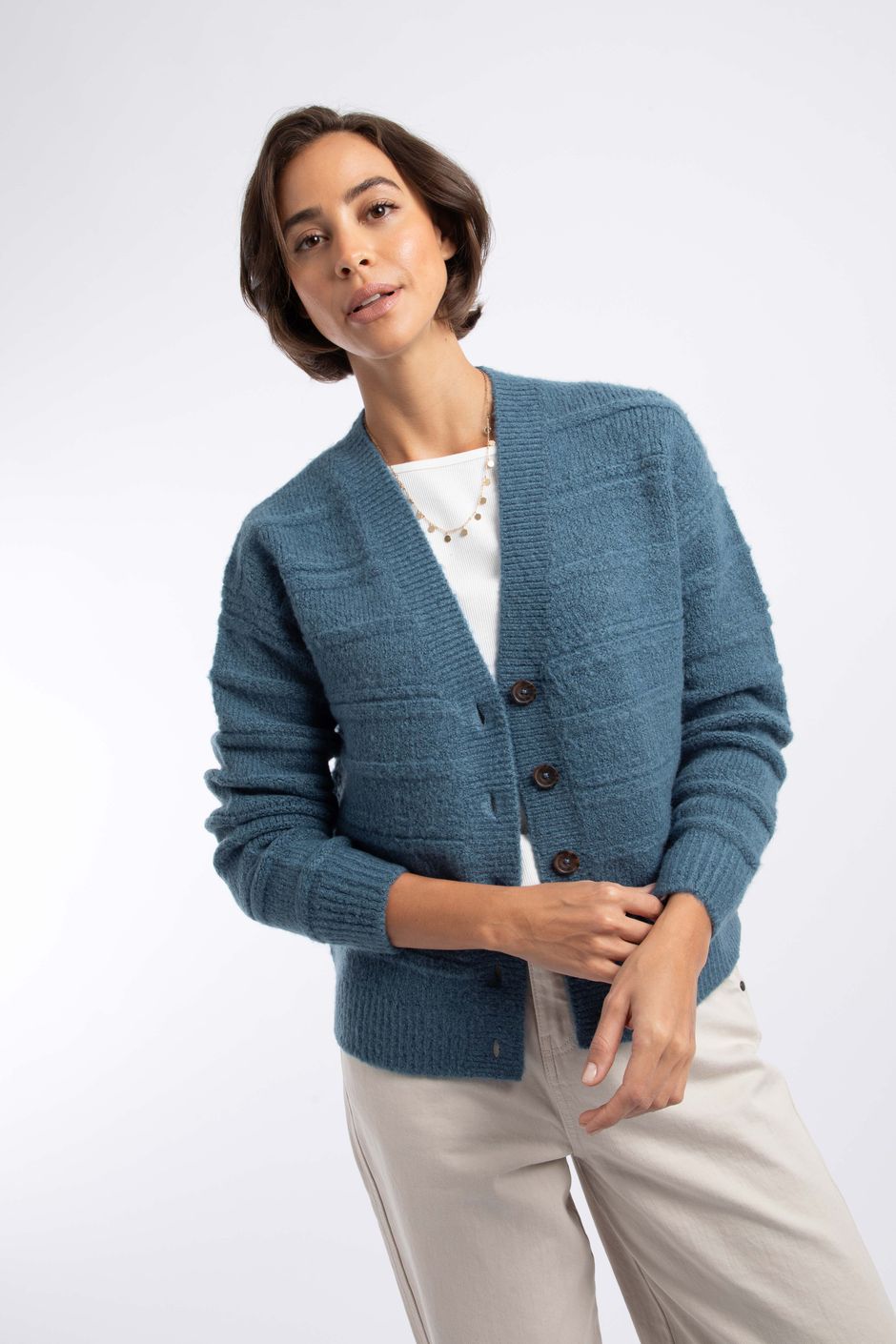 Aramis Textured Striped Stitch Cardigan Ash Blue