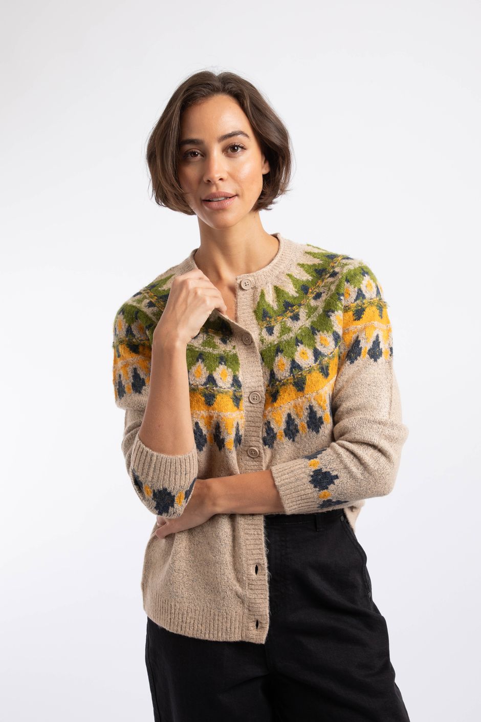 Hatty Fair Isle Cardigan Chalk