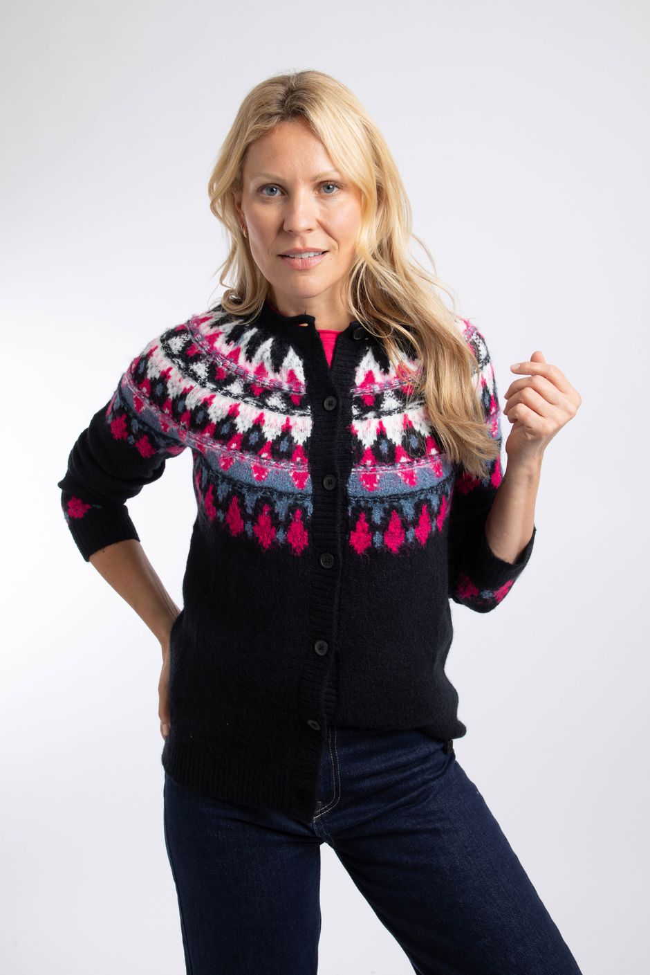Hatty Fair Isle Cardigan Dark Navy