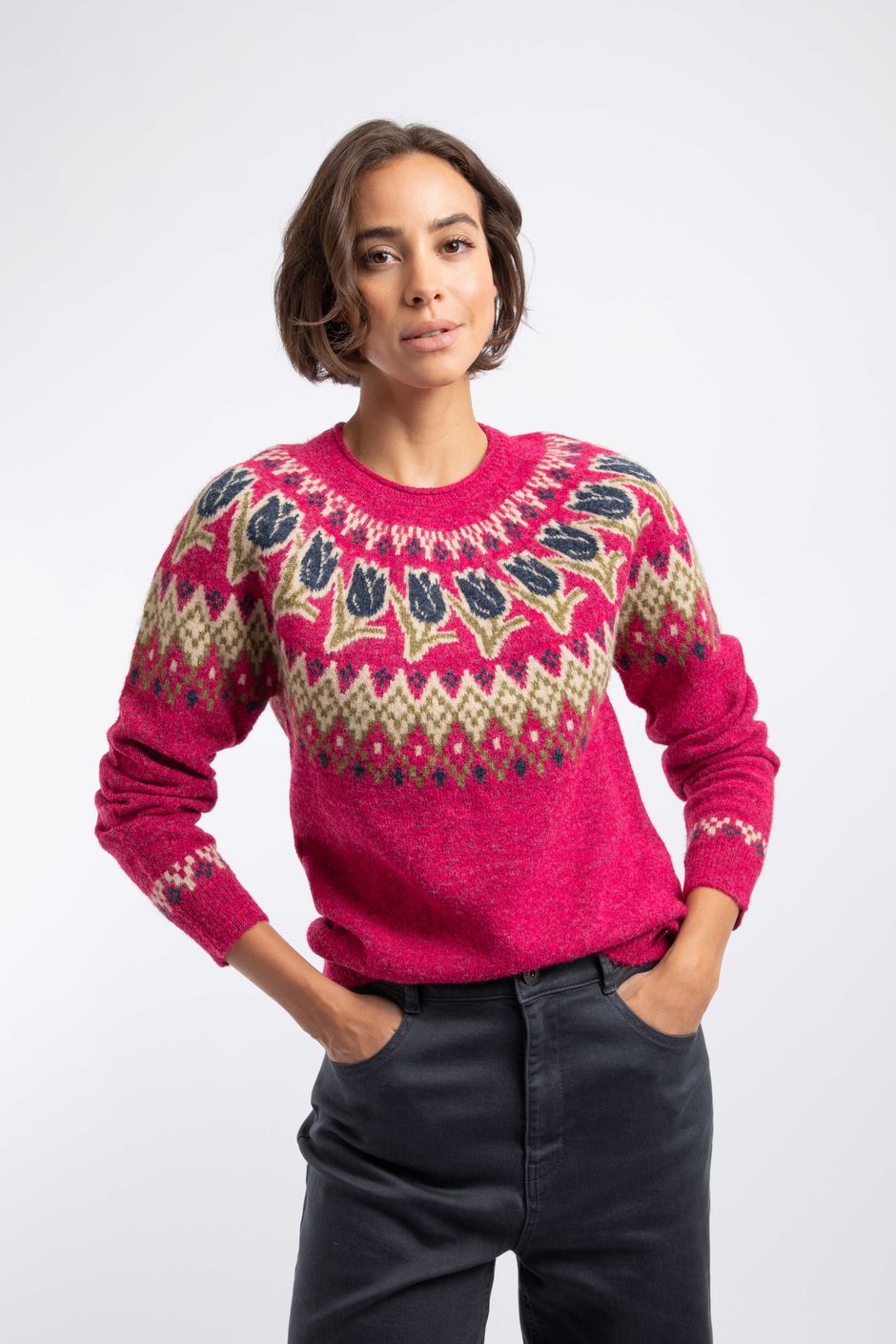 Tulips Floral Fair Isle Jumper Foxglove