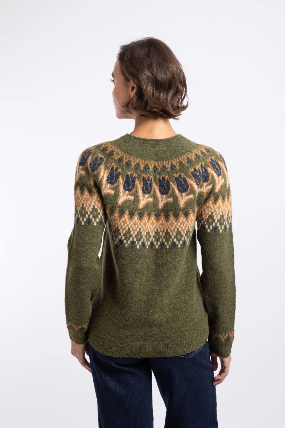 Tulips Floral Fair Isle Jumper Winter Green | Weird Fish