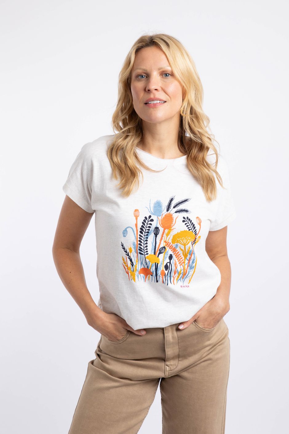 Wildflowers Front Print Graphic T-Shirt Oatmeal Marl