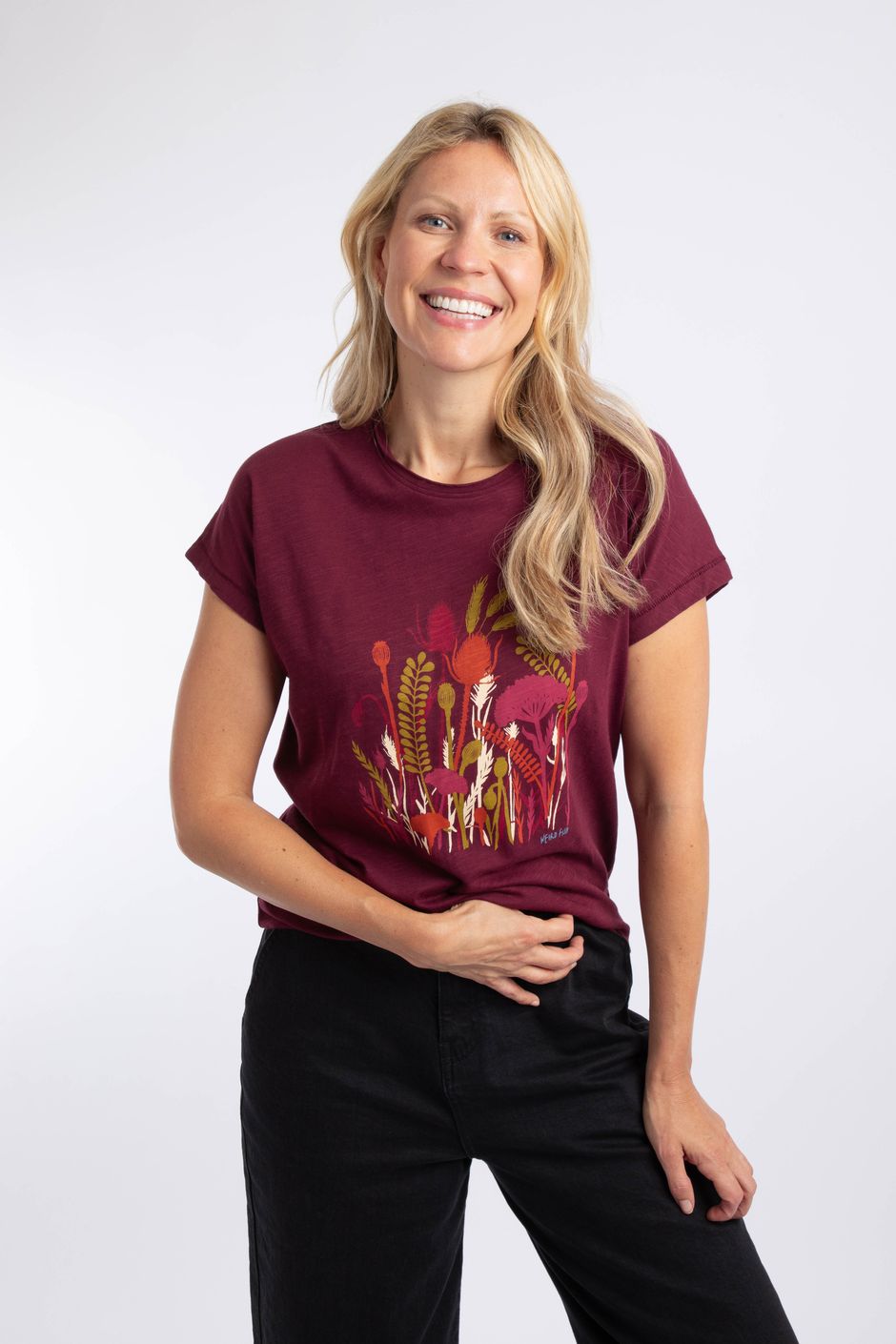 Wildflowers Front Print Graphic T-Shirt Red Grape