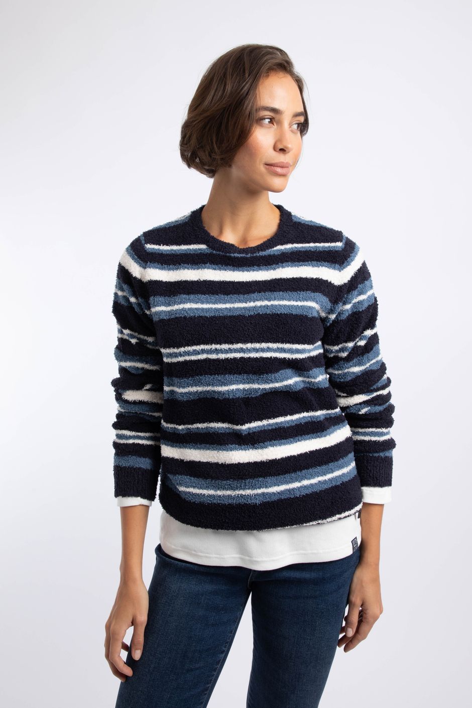 Wanda Cosy Knit Stripe Jumper Ash Blue