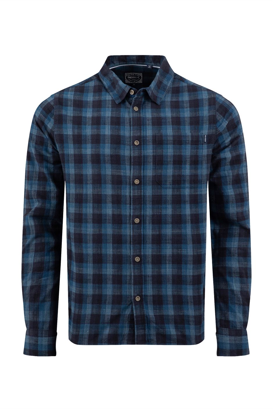 Sode Long Sleeve Check Shirt Navy Blue