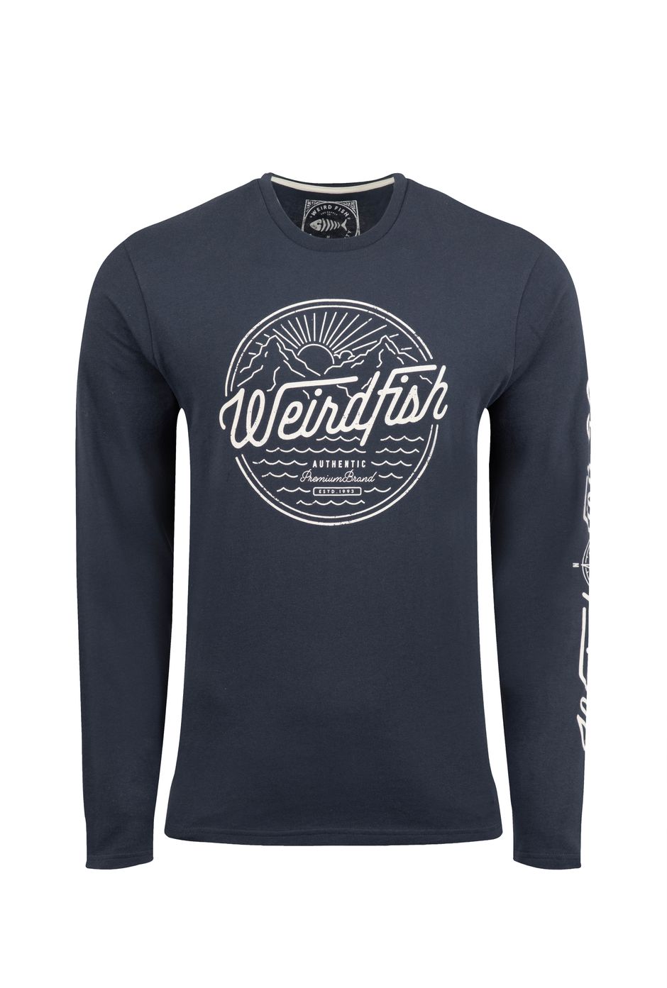 Mountains and Seas Front Print Long Sleeve T-Shirt Navy
